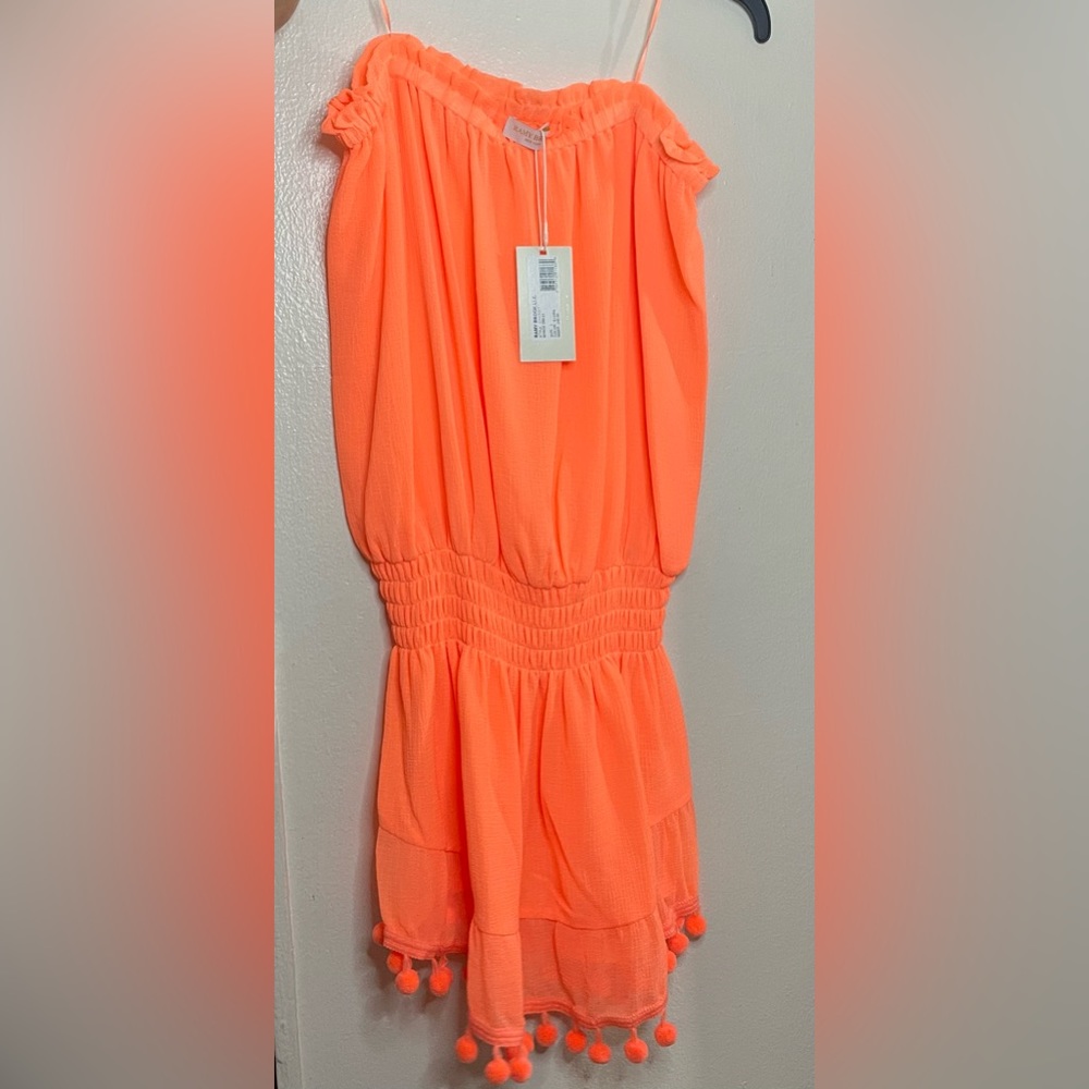 Marcie Mini Dress Swim Cover-up In Electric Orange - Picture 2 of 3